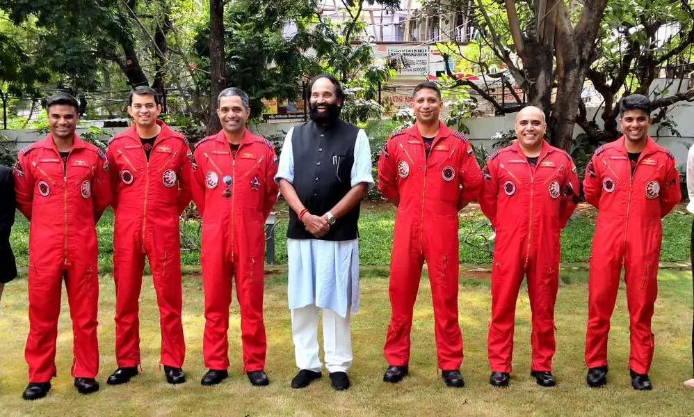 IAF’s Surya Kiran Team Meets Minister Uttam Kumar Reddy for Reunion