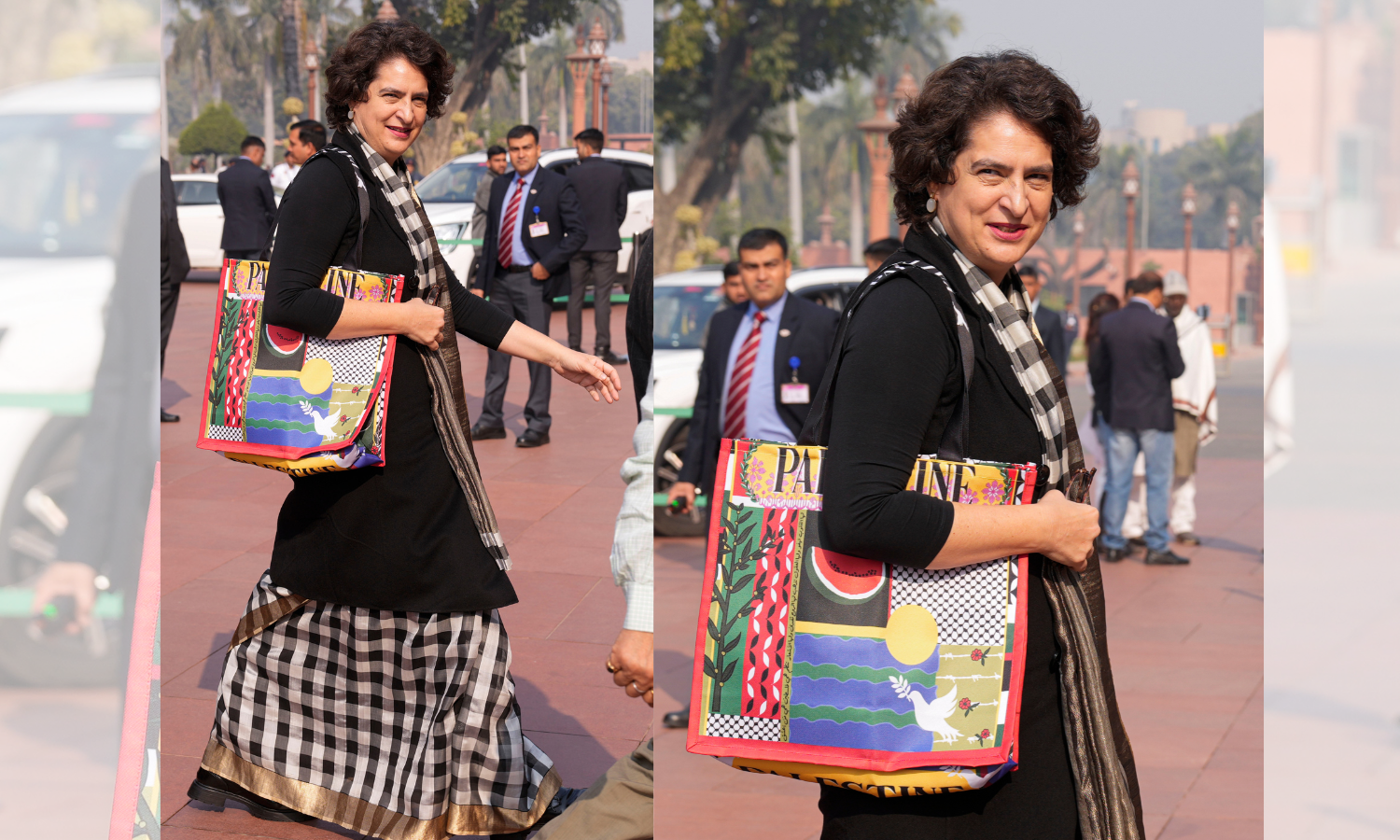 In solidarity with Palestinians, Priyanka carries bag emblazoned with 'Palestine' to Parliament