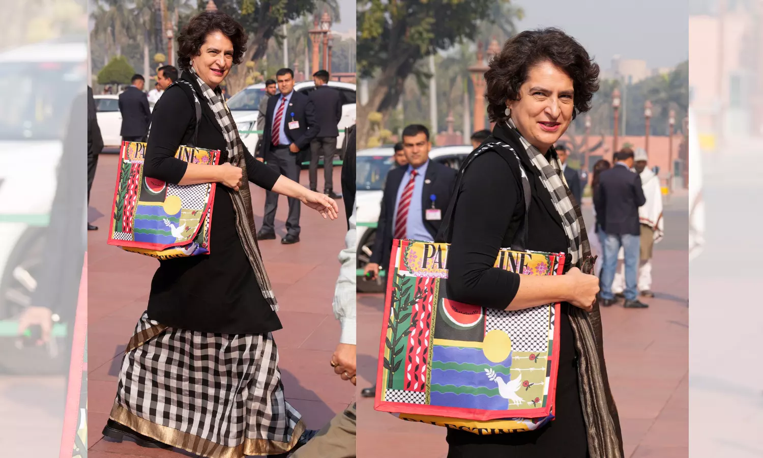 In solidarity with Palestinians, Priyanka carries bag emblazoned with Palestine to Parliament