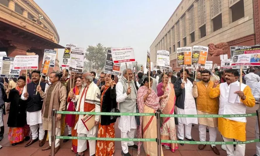 NDA, INDIA bloc MPs hold protest marches over Ambedkar issue