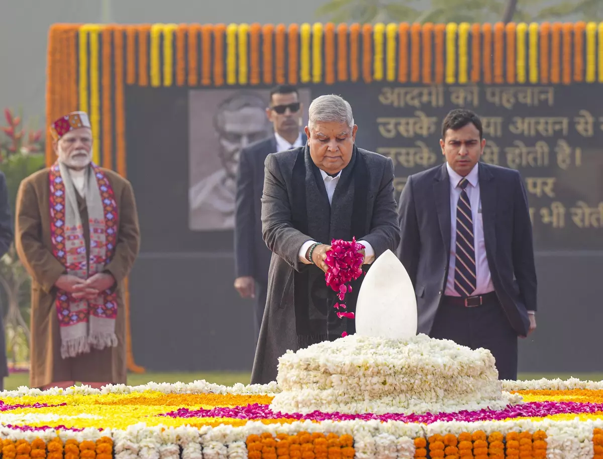 Work with sense of nation first to defeat forces inimical to countrys progress: VP Dhankhar