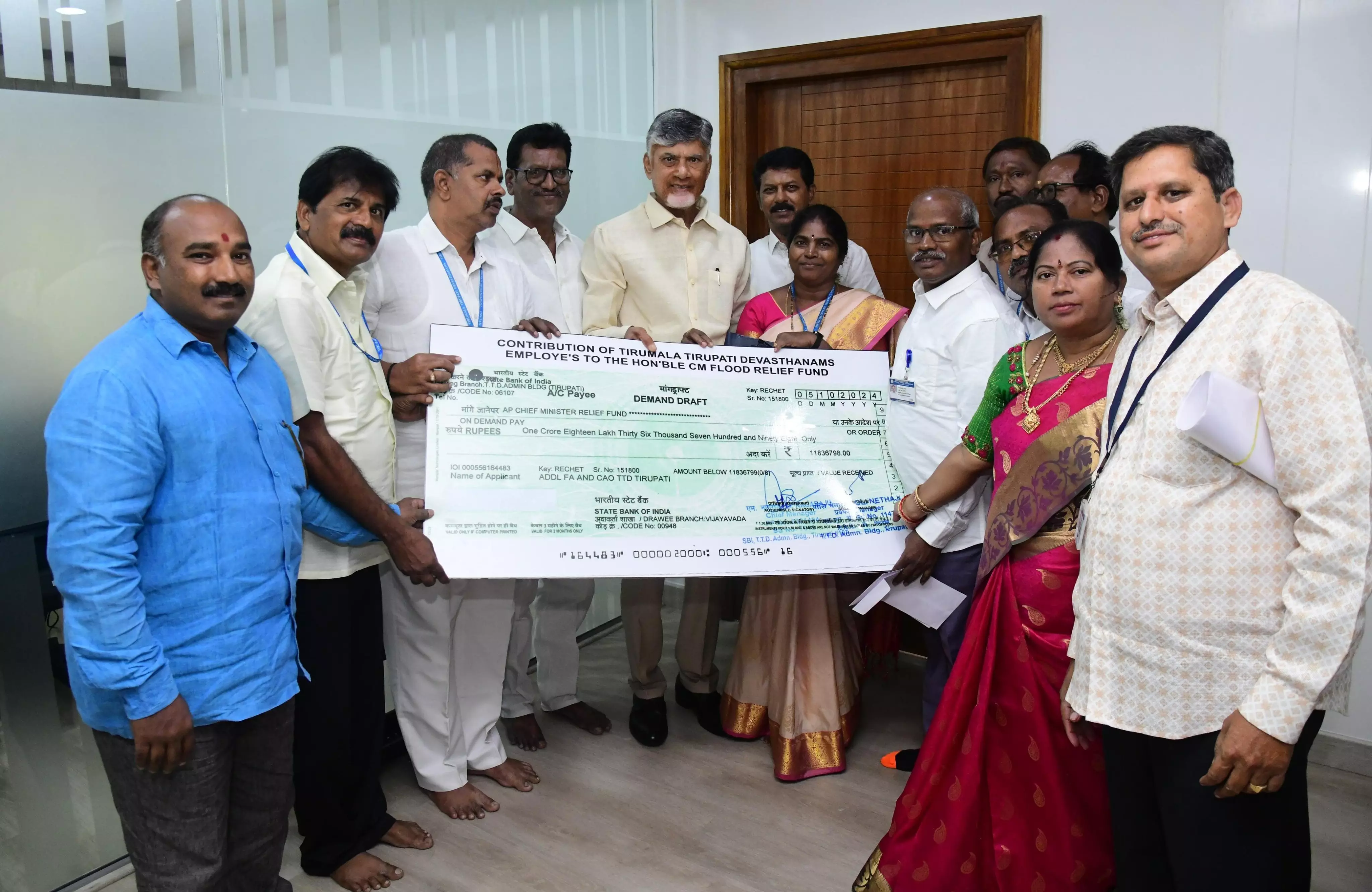 TTD employees and Pensioners donate ₹1.9 cr to CM Naidu