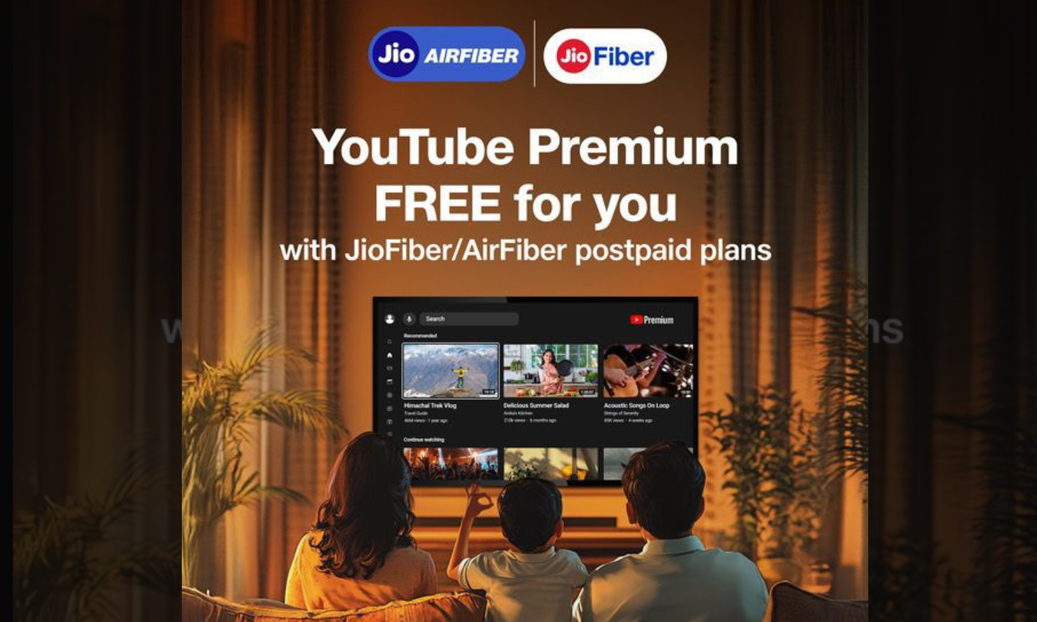 JioAirFiber, JioFiber Users to Enjoy YouTube Premium at No Extra Cost