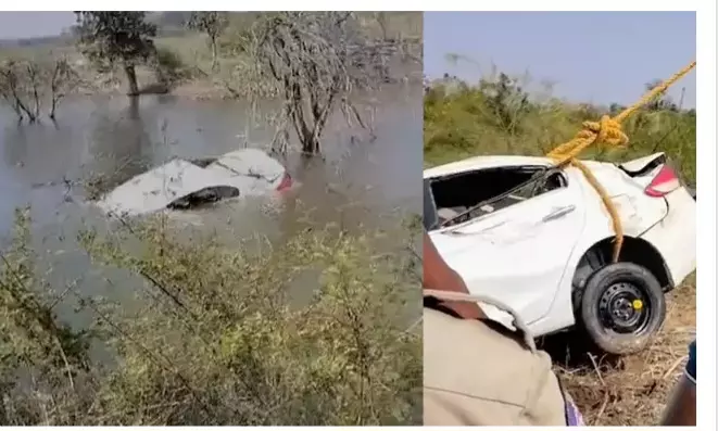 Car Plunges Into Pond in Keshampet; Driver Rescued